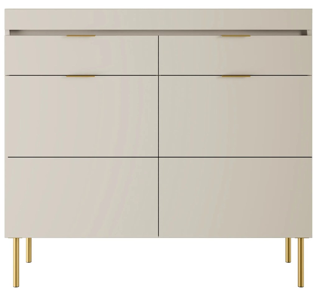 Komoda Sentia 105 cm s 2 zásuvkami - kašmírová / zlatá
