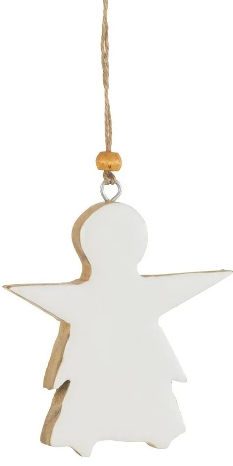 Biely drevený závesný anjel - 9*2*9 cm