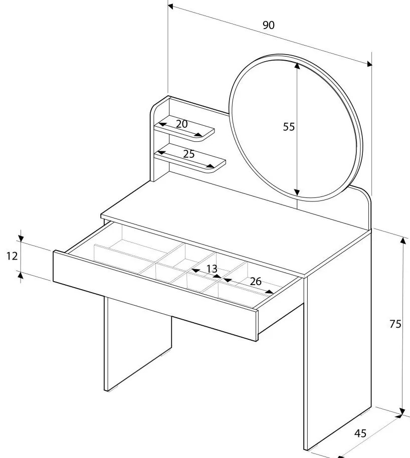 Toaletný stolík Trinity 2 (biela) (so zrkadlom). Akcia -19%. Vlastná spoľahlivá doprava až k Vám domov. 1109420
