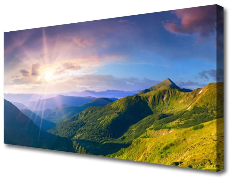 Obraz Canvas Hora lúka slnko krajina 140x70 cm