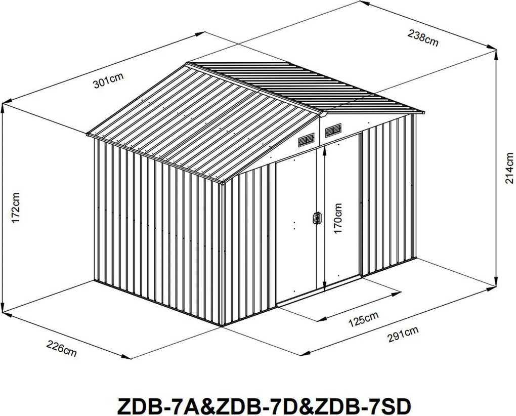 Záhradný domček BestBerg ZDB-7SD / 7,2 m² / 301 x 238 x 214 cm / dekor biele drevo / sivá