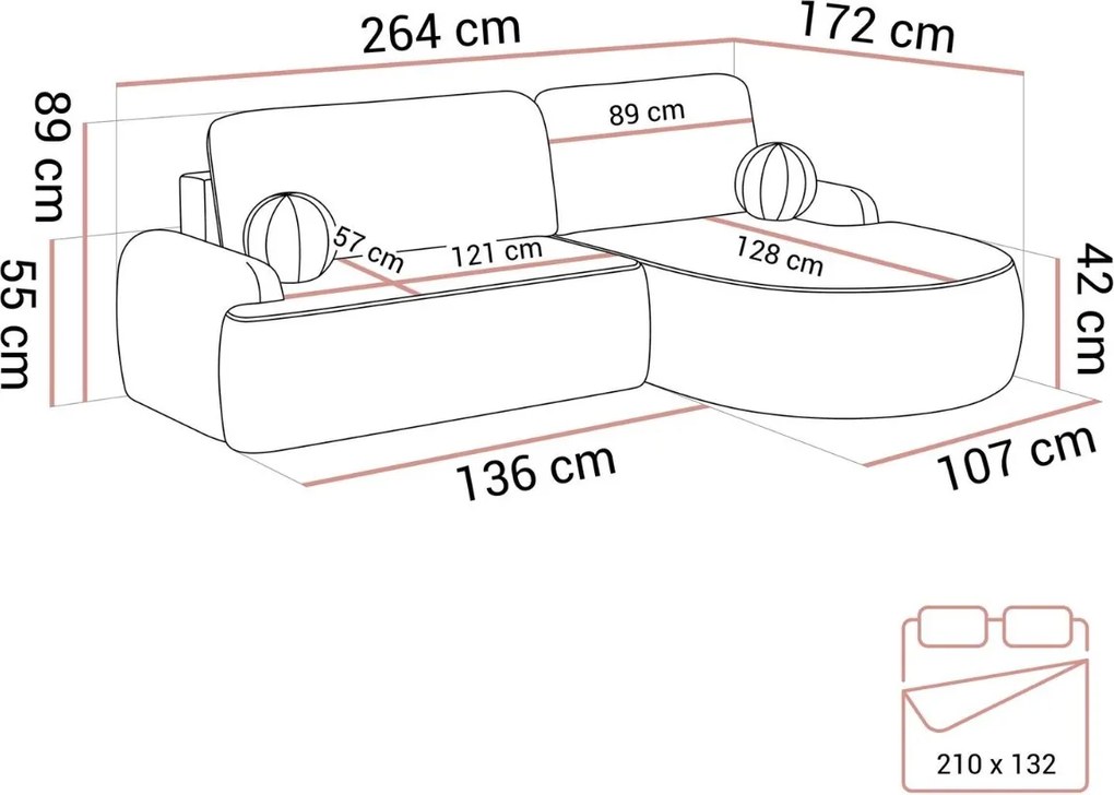 ROHOVÁ SEDAČKA PABLO 264 x 172 cm POSO 110
