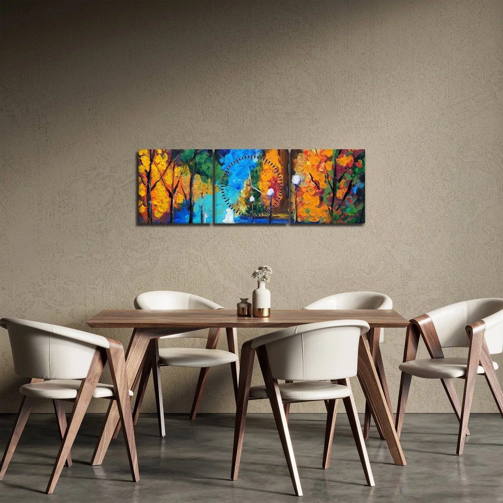 Obraz - Milenci, Pointilizmus (s hodinami) (90x30 cm)