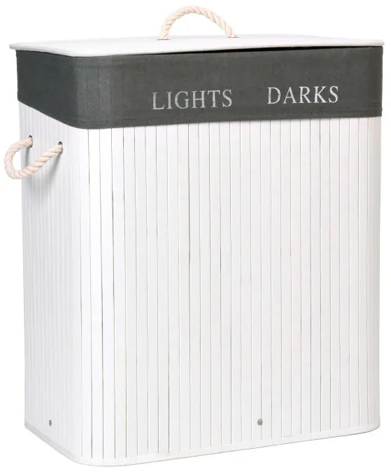 Kôš na bielizeň bambusový 2-priehradkový biely / sivý