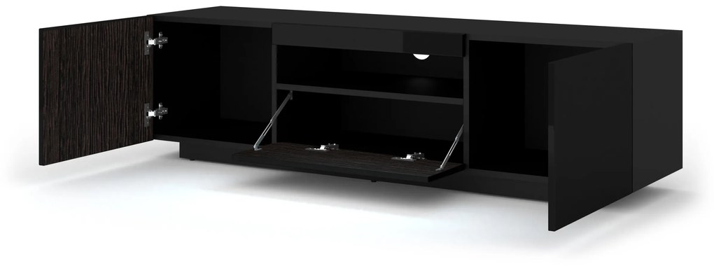 TV stolík/skrinka Aurinko 150 (lesklá čierna). Akcia -20%. Vlastná spoľahlivá doprava až k Vám domov. 1083434