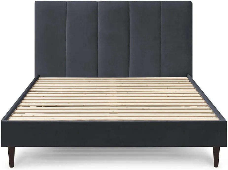 Tmavosivá zamatová dvojlôžková posteľ Bobochic Paris Vivara Dark, 160 x 200 cm