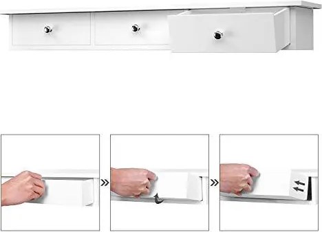 Plávajúca nástenná polica s 3 zásuvkami, 80 x 15 x 10 cm, biela