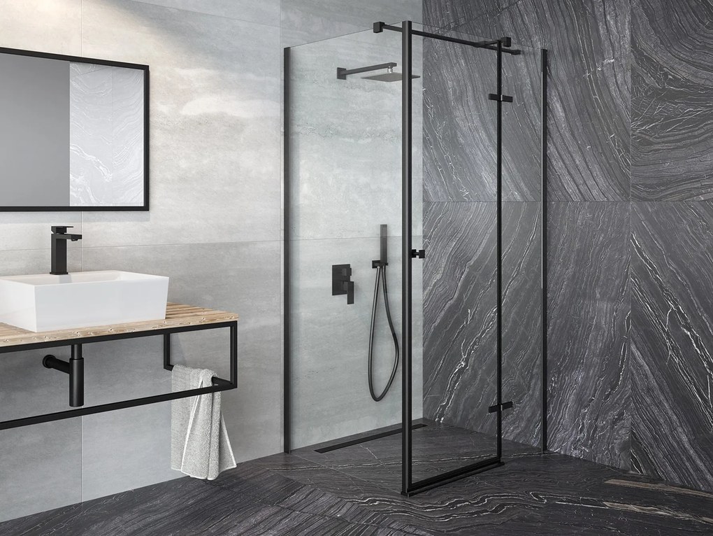 Besco Štvorcový sprchový kút PIXA BLACK SQ 90x90, výška 195 cm - bez vaničky BESCO-Orientácia: Pravá