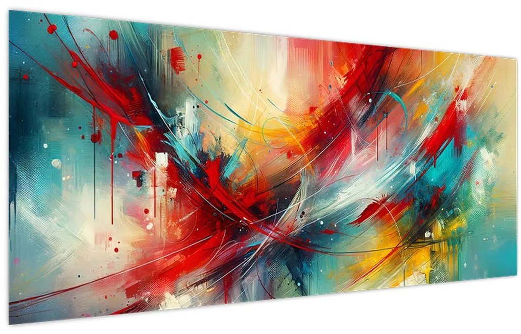 Obraz – Abstrakcia s červenou (120x50 cm)