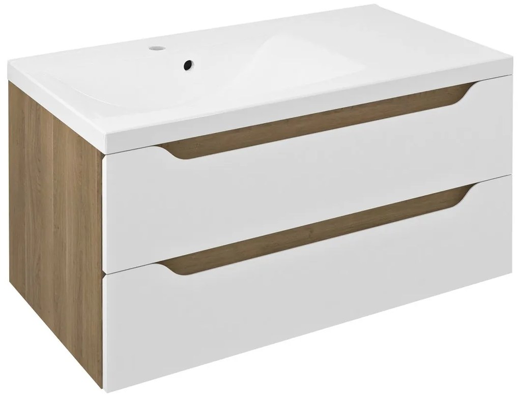 Sapho Sapho, WAVE umývadlová skrinka 89,7x45x47,8cm, ľavá, biela/dub cuneo, WA092-3025