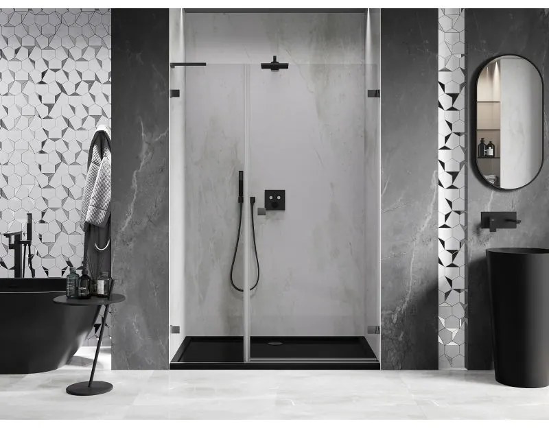 Mexen Lunar-B, L Otočné pravé sprchové dvere 125 cm, 8mm číre sklo, brúsený grafit profil, 832SL-125-050-66-00-P
