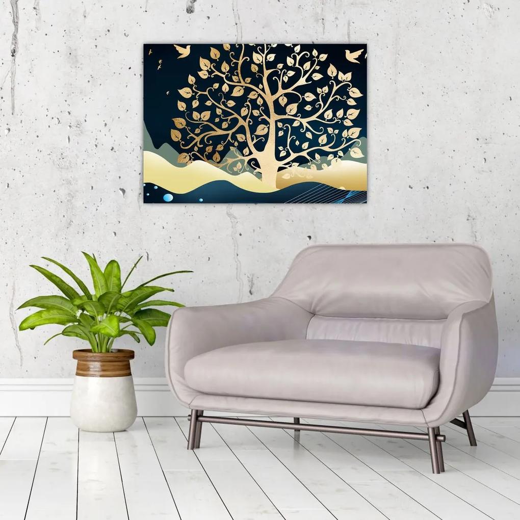 Sklenený obraz zlatého stromu (70x50 cm)