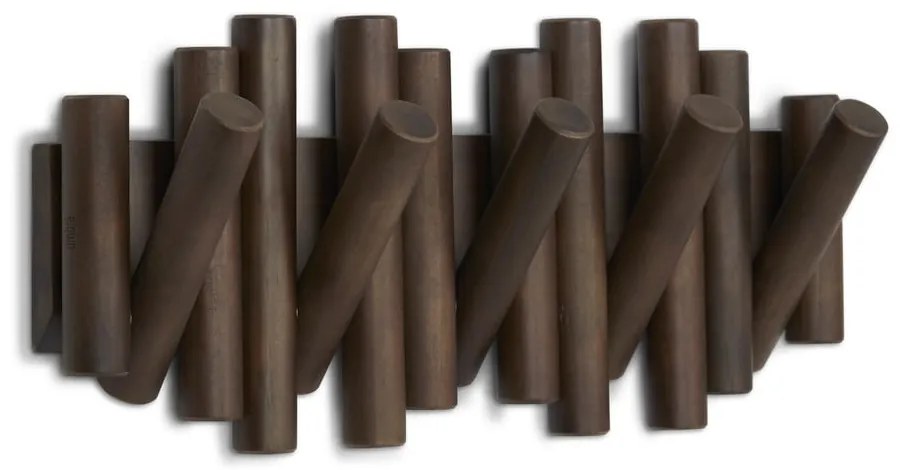 Tmavohnedý nástenný vešiak z borovicového dreva Picket – Umbra