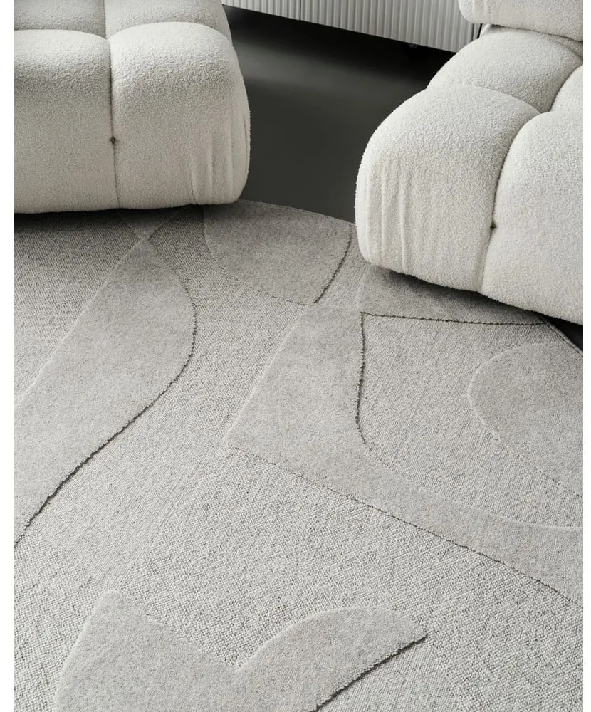 Svetlosivý vlnený okrúhly koberec ø 200 cm Morphic Botanica – Agnella