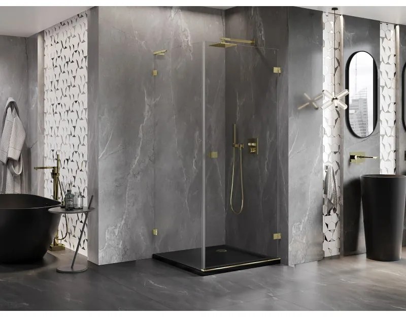 Mexen Lunar-B L, 1-krídlový sprchový kút, pravý, 80 x 80 cm, 8mm číre sklo, zlatý lesklý profil, 832L-080-080-50-00-P
