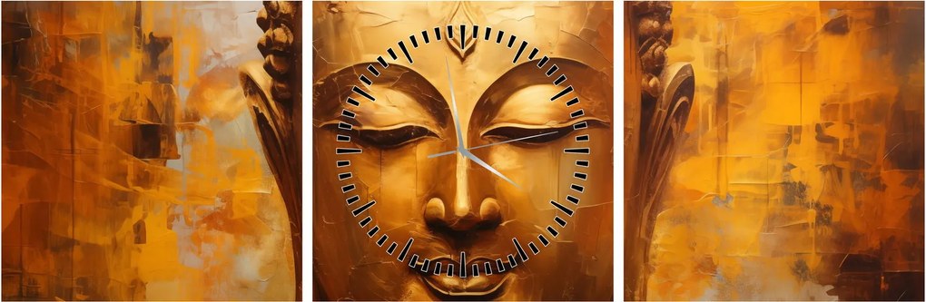 Obraz - Budha, olejomaľba (s hodinami) (90x30 cm)