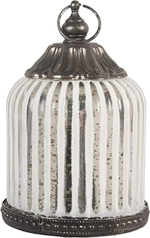 Strieborná antik sklenená svietiaca LED lampáš Balli - Ø 8*12 cm