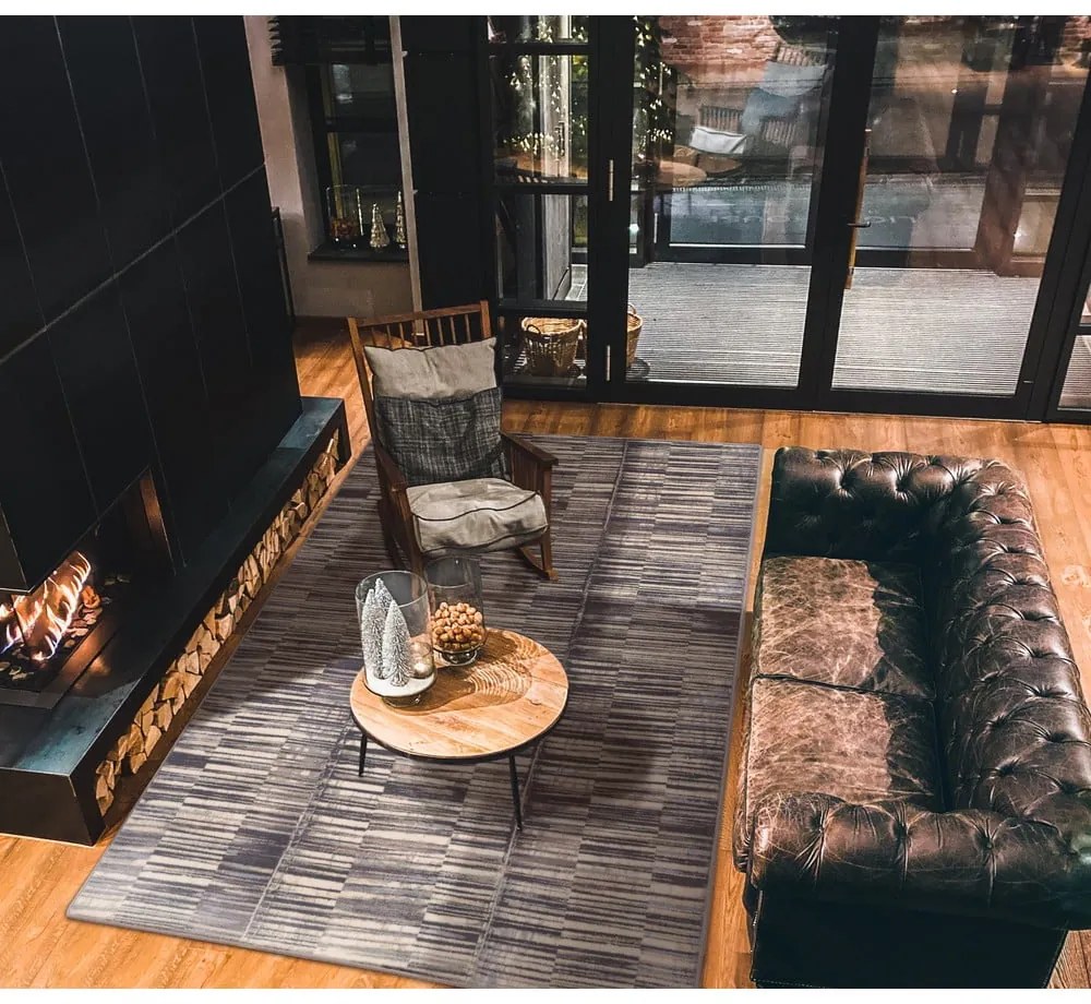 Sivý vlnený koberec 133x180 cm Grids – Agnella