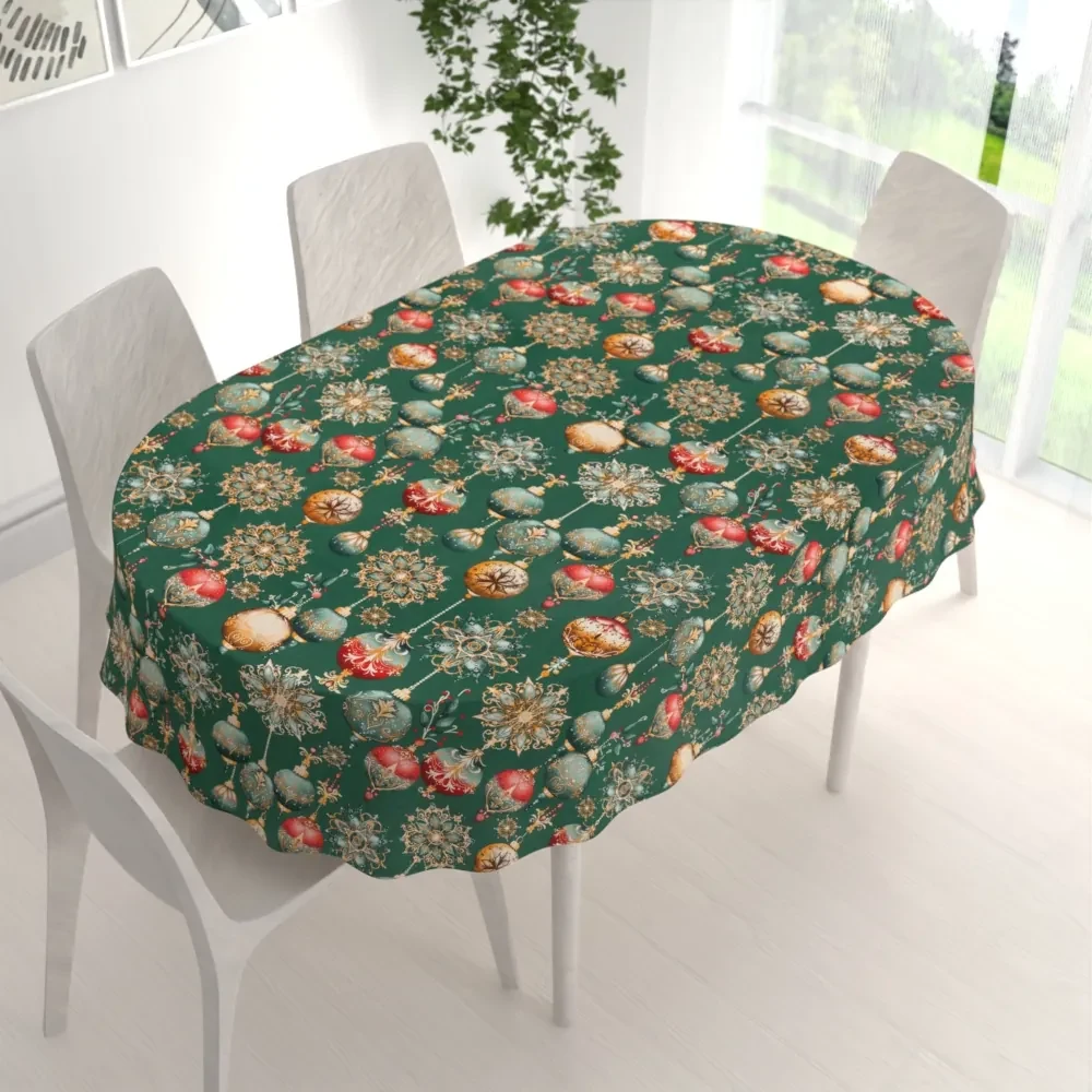 Biante Bavlnený oválny obrus Sandra SA-529 Vianočné banky na zelenom 50x100 cm