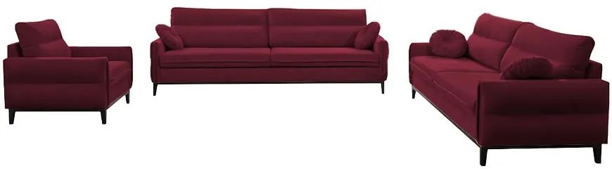 Sedacia súprava Bellano 3/2/1 Burgundy-Kromos 20 CZE DR.venge