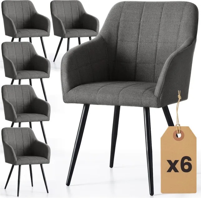Sada šiestich jedálenských stoličiek LUXANO Lumos zamatové, grafitové / čierne nohy (6 ks)
