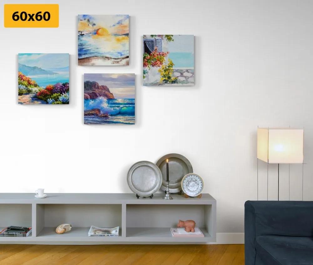 Set obrazov výhľad na more v imitácii maľby - 4x 60x60