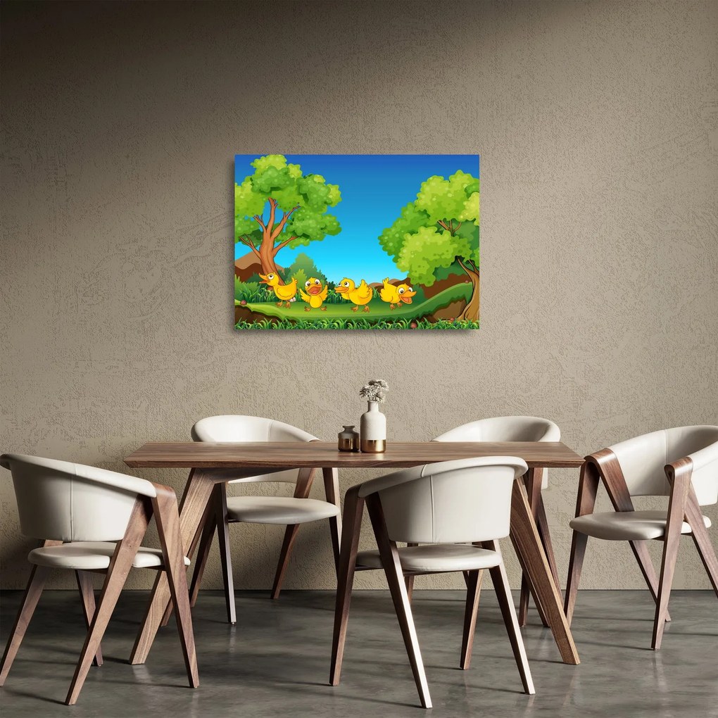 Sklenený obraz - Veselé káčatka (70x50 cm)