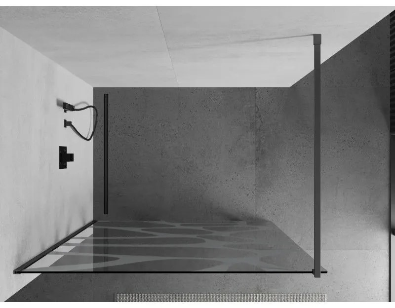 Mexen Kioto, sprchová zástena Walk-In 90 x 200 cm, 8mm číre sklo biely vzor, grafitový profil, 800-090-101-95-97