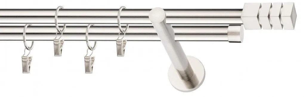 Dekorstudio Niklová dvojradová garniža NORDIC 19mm Dĺžka: 360cm, Typ uchytenia: Držiak dvojitý modern, Typ príslušenstva: Krúžky tiché so štipcami