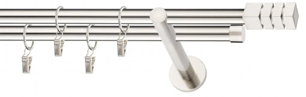 Dekorstudio Niklová dvojradová garniža NORDIC 19mm Dĺžka: 400cm, Typ uchytenia: Držiak dvojitý modern, Typ príslušenstva: Krúžky tiché so štipcami