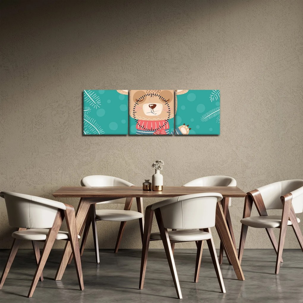Obraz - Mávajúci medvedík (s hodinami) (90x30 cm)