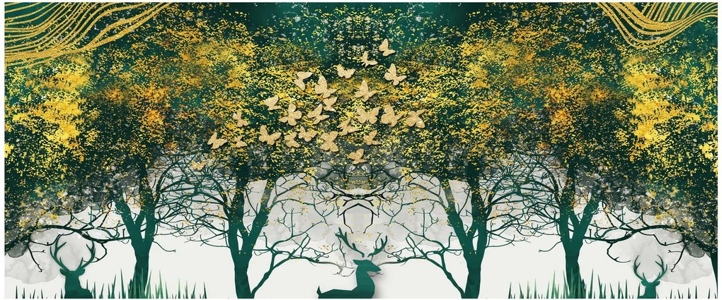 Obraz - Jelene v zelenom lese (120x50 cm)
