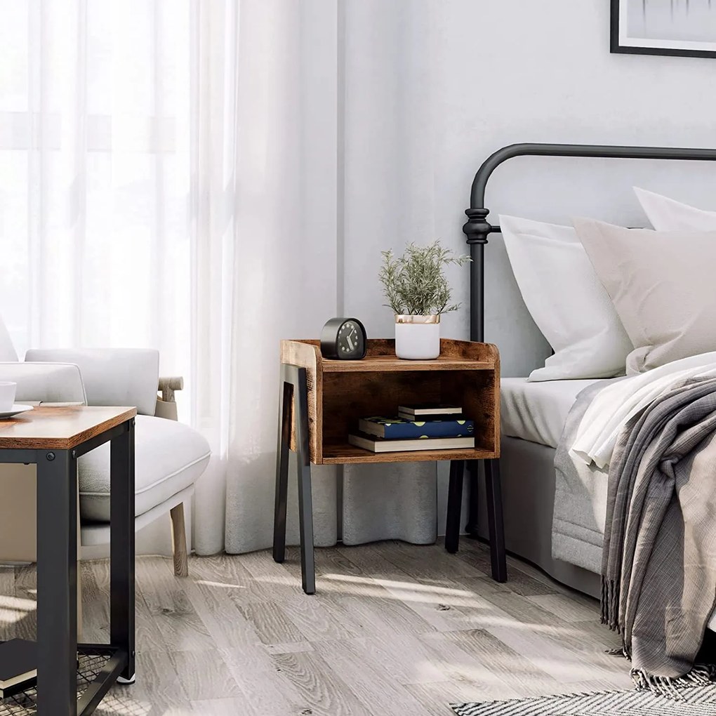 Príručný stolík, nočný stolík s otvorenou priehradkou, rustikálny hnedý