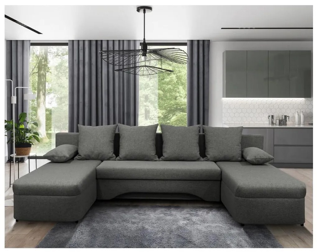 Univerzálna rozkladacia rohová sedacia súprava do U s úložným priestorom ALMEIDA antracit