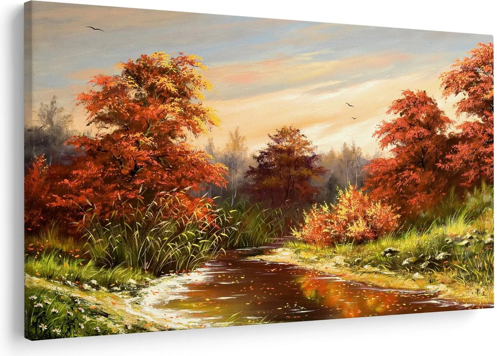 Obraz rieky v jesennej krajine, olejomaľba (90x60 cm)