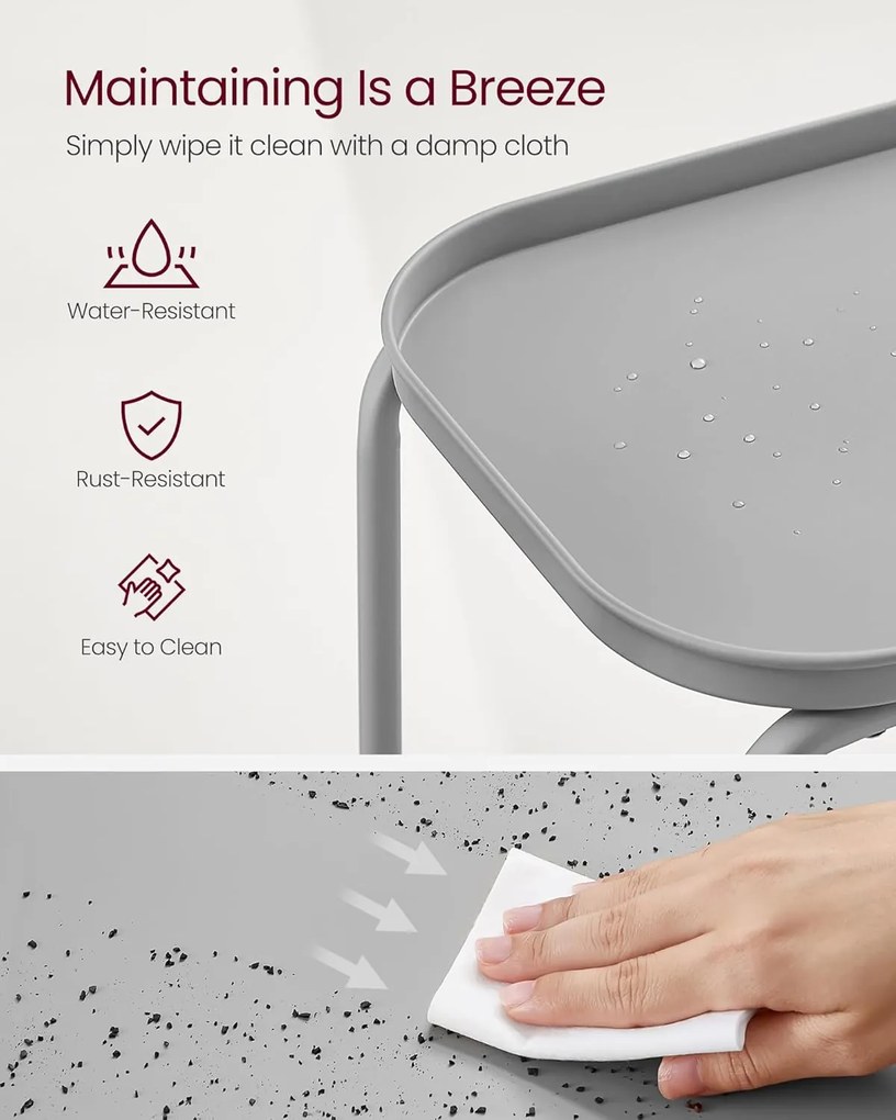 Príručný stolík 2-úrovňový, kovový stolík s podnosom, sivý