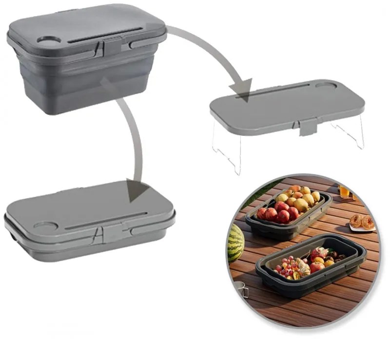 Skladací piknikový kôš 3v1 sivá