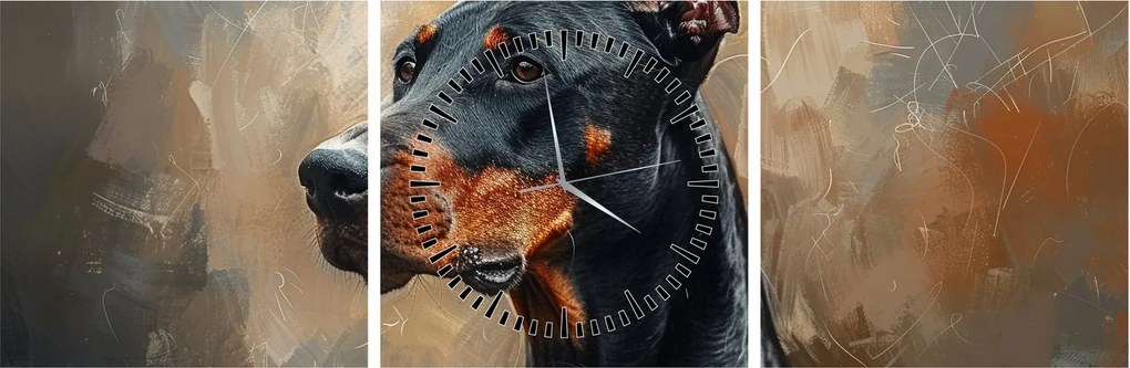 Obraz - Portrét Dobermana (s hodinami) (90x30 cm)