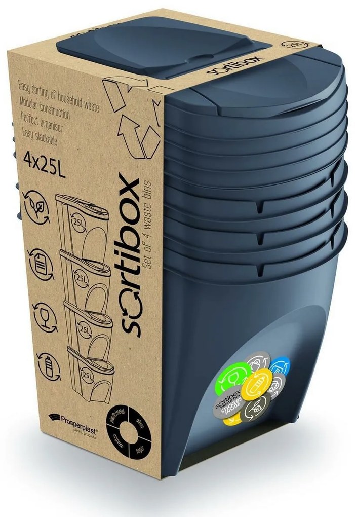 Kôš na triedený odpad Sortibox 25 l, 4 ks, antracit IKWB20S4 S433