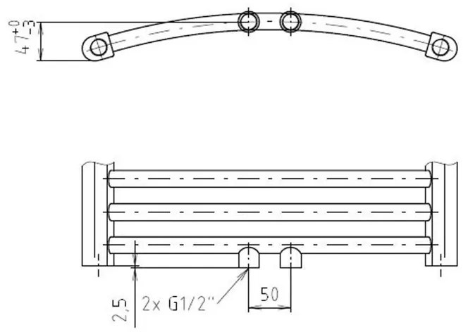 Mereo, Vykurovací rebrík 600x1690 mm, oblý, biely, stredové pripojenie, MER-MT43S