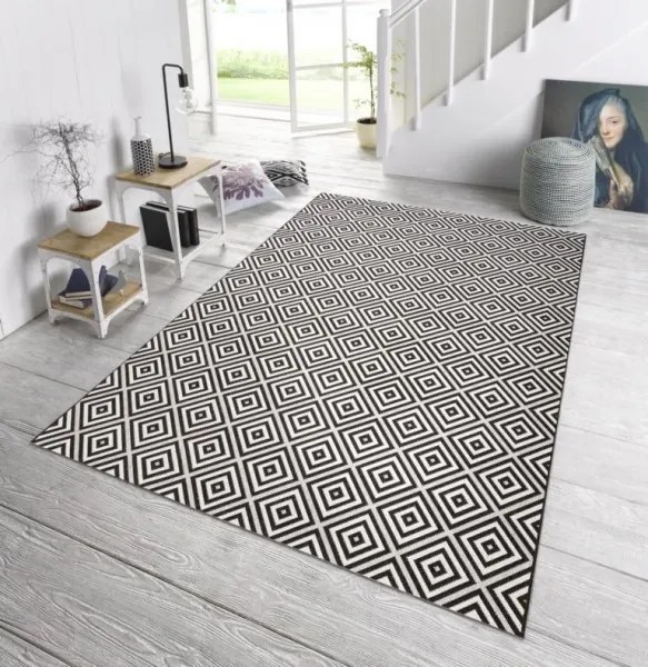 Hanse Home, Kusový koberec Meadow 102470 Black – na von aj na doma, 160x230, čiernobiela, chodba / predsieň