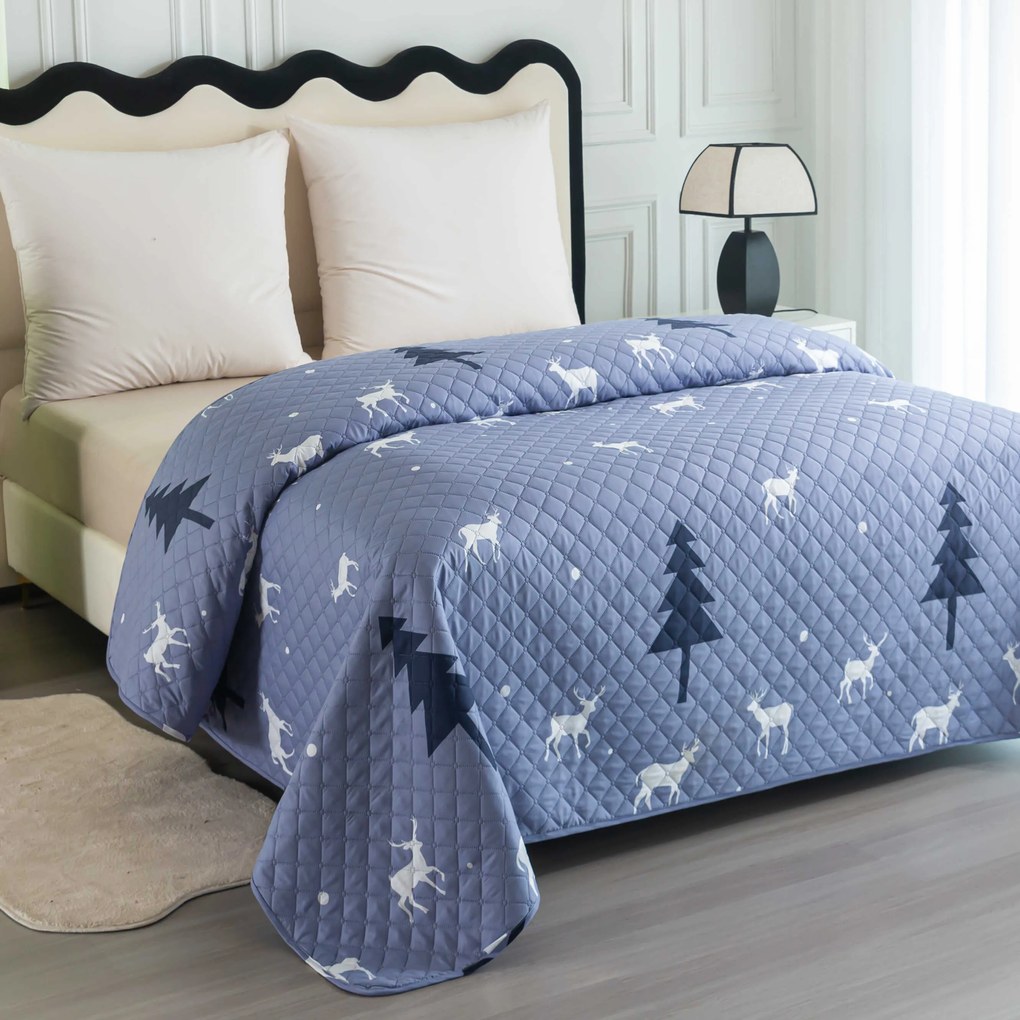 Prehoz na posteľ DEER AND TREE sivomodrý Rozmer: 220 x 240 cm