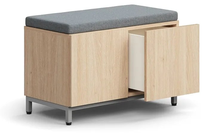Lavica s úložným priestorom QBUS, na nožičkách, push otváranie, 534x800x420 mm, strieborná, dub, šed