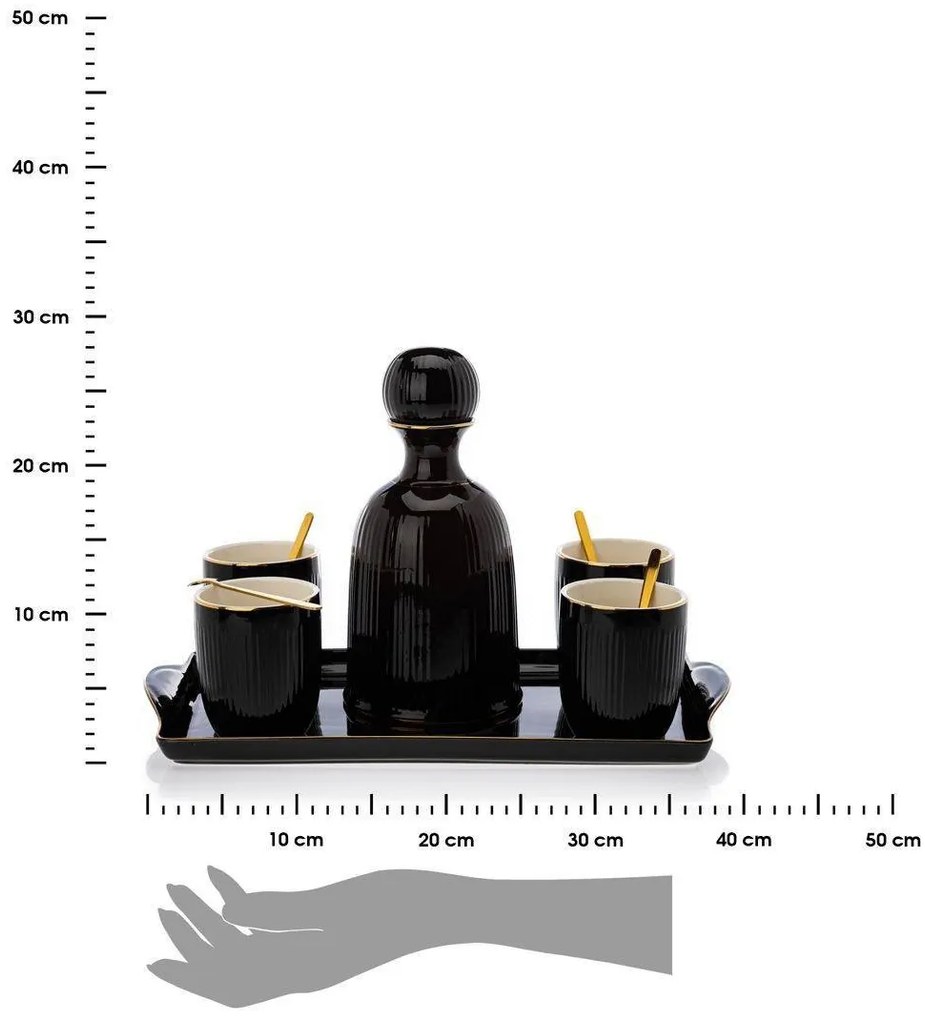 Karafa + šálky a podšálky Kendi čierna