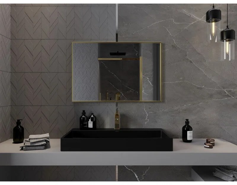 Mexen Loft, obdĺžnikové kúpeľňové zrkadlo 90 x 60 cm, farba rámu zlatá lesklá, 9852-090-060-000-50