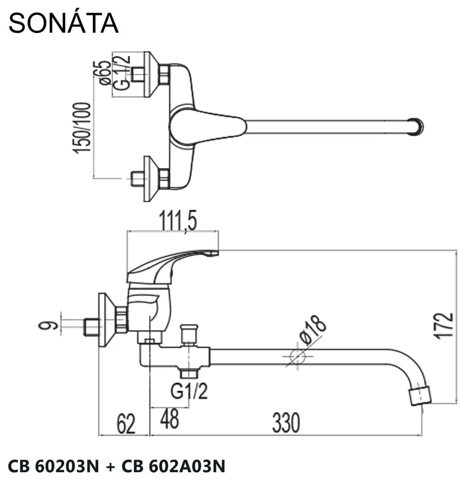 Mereo Mereo, Nástenná batéria do byt. jadra, Sonáta, bez příslušenstva pr. 18 mm - 330 mm, chróm, MER-CB60203N