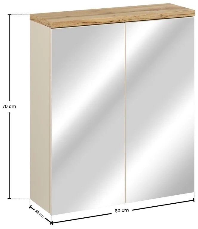 Závesná skrinka so zrkadlom Bali 84-60-2D kašmír/dub wotan