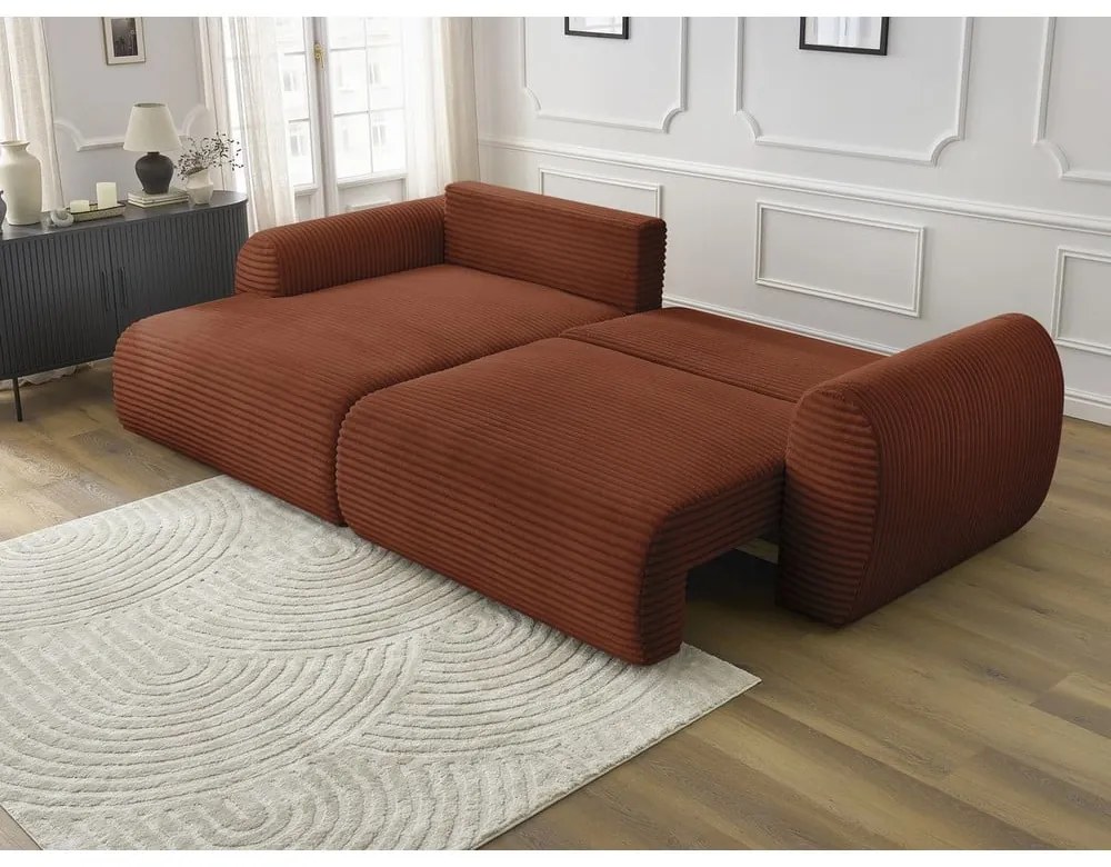 Menčestrová rozkladacia rohová pohovka v tehlovej farbe (ľavý roh) Lucien – Bobochic Paris