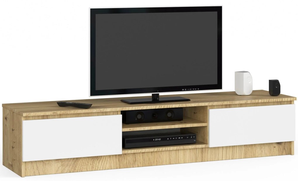 TV stolík Katalina (dub artisan + biela). Akcia -22%. Vlastná spoľahlivá doprava až k Vám domov. 1070708