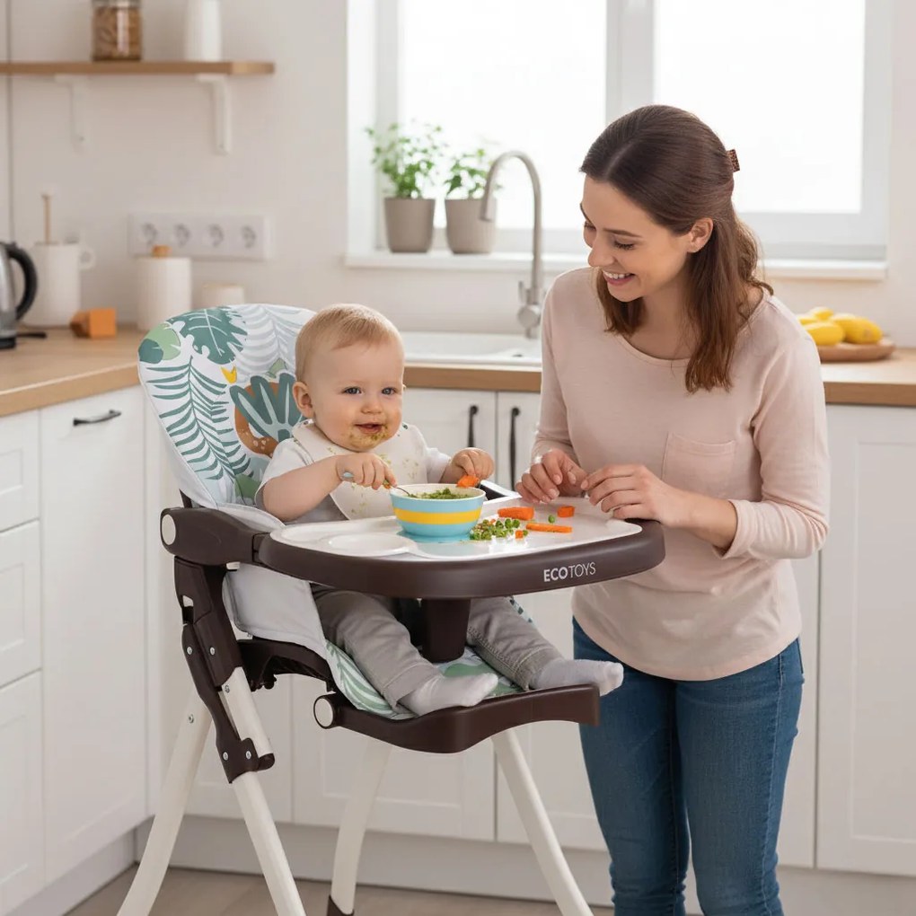 ECOTOYS Detská jedálenská stolička pre deti 6–36 mesiacov, 3-bodové pásy, podnožka